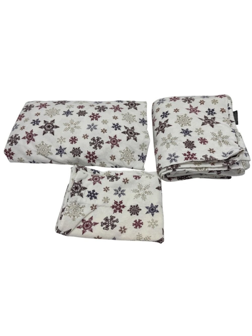 Eddie Bauer Home Full/Double Flannel Sheet Set Snowflake 100% Cotton